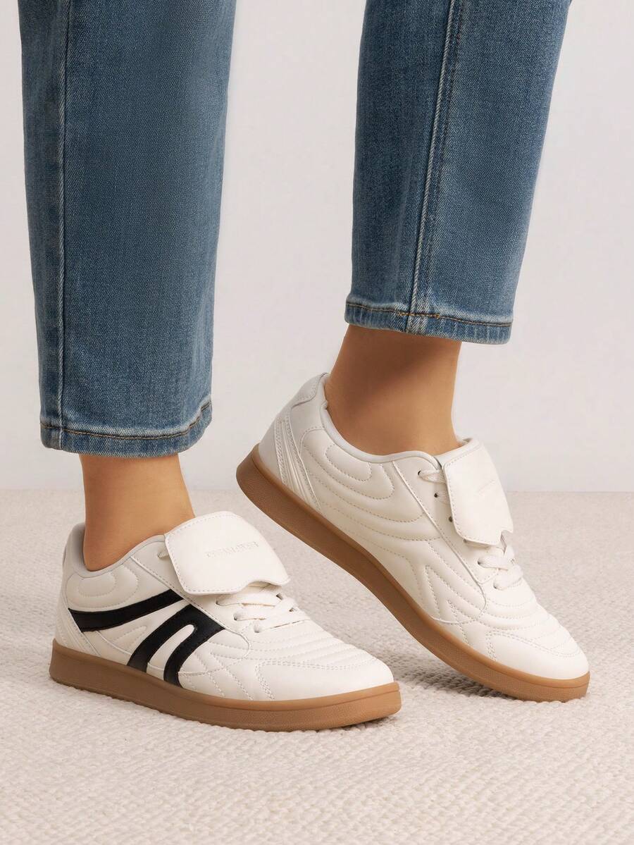 Women Fashion Tennis Sneakers Walking Casual Lace-Up Footwear Comfortable Fold-Over Design Fashion Sport Sneakers Shoes - 白色 - 查看 1