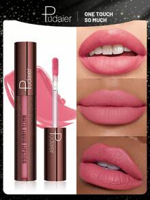 Pudaier Lip Gloss Matte - Tahan Lama, Tidak Luntur, Hasil Akhir Halus, Warna Cerah & Bersemangat - 04. Pop merah muda - View 1