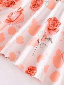 Baby Girls' Casual Cute Rose Flower Print Round Neck Sleeveless Dress, Summer - Pink - View 6