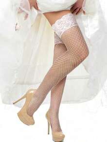 1/3 双装加大码女士性感过膝长筒袜，蕾丝镂空渔网袜 - 女士礼物 - 情人节，时尚及膝袜，适合节日、万圣节、狂欢节、圣诞节、情人节 - 彩色 - 查看 7