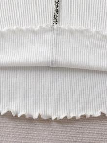 Soft & Skin-Friendly Knitted Long Dress For Women, Pearl Button With Bow Tie, Faux Pocket Trim Design, Ruffle Cuff & Hem, Suitable For Birthday Party, Performance, Daily Wear - White - View 9