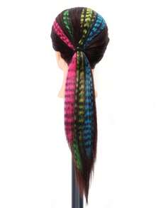 Synthetic Colored Hair Extensions, One-Piece Invisible Seamless Leopard Print Colored Ear-Hook Dyeing Long Straight Hair Highlights Striped Hair Extensions, Claw Clips, Hair Slide, Hair Barrettes, Accessories For Women - Multicolor - View 5