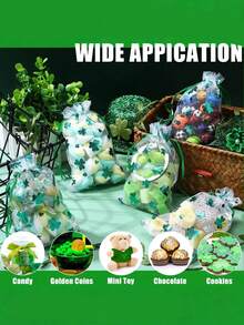 Bộ 20/10 túi quà tặng chủ đề Ngày Thánh Patrick của Eugenie, họa tiết cỏ bốn lá, được trang trí bằng hình in lá xanh và họa tiết cỏ bốn lá. Túi quà Eugenie, túi đựng trang sức, túi đựng trang sức nhỏ, túi lưới kiểu Ireland, túi quà tặng đựng sôcôla, kẹo và tiền xu, quà tặng tiệc tùng, túi quà nhỏ (4 x 6 inch) - Nhiều màu - Xem 4