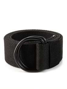 Nuevo cinturón de hebilla de anillo doble de 3,8 cm, correa de cintura trenzada de lona y cuero casual unisex - Multicolor - Ver 4