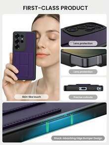 1 Piece Casing Android Card Holder Phone Case, Phone Card Holder Case For Galaxy S25 Ultra, Galaxy S24 Ultra Stand Phone Cases, S25 S24 S23 S22 S21 S20FE Cardholder Mobile Phone Cover, Galaxy A12/A13/A14/A15 Phone Cases With Back Of Phone Credit Card Holders With Invisible Stand Magnetic Function, Redmi 13C 14C Note14 Pro Note 13 Pro Protective Cover With PU Leather Kickstand Card Holder. - Purple - View 3