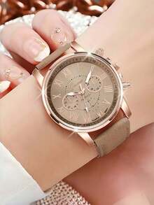 14pcs Women's Watch PU Leather Fashion Simple Three Eye Roman Scale Dial Quartz Watch Set Wristwatch Party Wedding Gift Beach Vacation Valentine Gift