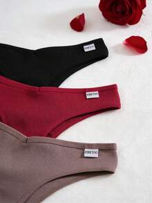 3pcs/Pack Women's Pure Cotton Ribbed V-Waist Solid Color Soft Triangle Panties - Multicolor - View 6
