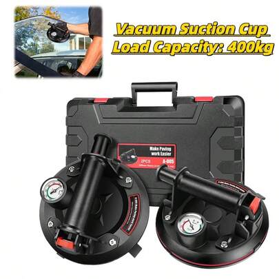 Vandise 2 PCS 8 Inch Vacuum Suction Cup Lifting Tool With Pressure Gauge, 400 Kg Tile Lifter, Strong Vacuum Handle For Glass, Marble, Granite