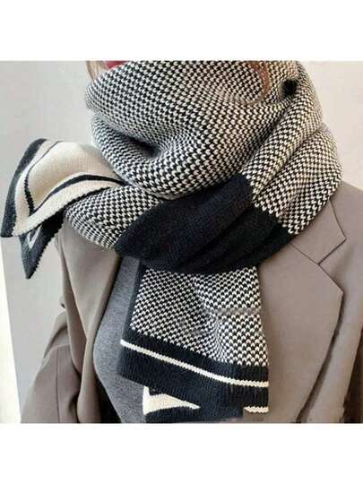 1pc Women's Scarf, New Korean Style Mixed Fabric High-Quality Soft & Fluffy Knitted Scarf With Warm Lining, Suitable For Winter