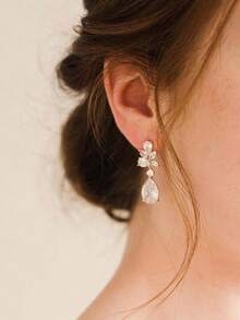 Nooxian 一对梨形立方氧化锆新娘耳环，闪亮夺目的女士婚礼首饰 - 銀色 - 查看 8