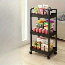 1pc 3-Tier Large Capacity Plastic Bathroom Storage Cart With Movable Mesh Basket, Simple & Fresh Pure White 3-Layer Square Design With Swivel Casters & Handles, Suitable For Bathroom Organization Bathroom Accessories - Multicolor - View 14