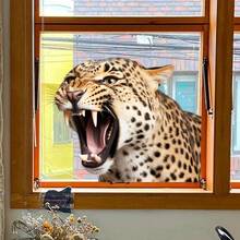 1片逼真猎豹玻璃贴纸，可用于装饰阳台、窗户、浴室、客厅、卧室，无需胶水静电吸附，时尚贴纸 - 約寬30cm長40cm - 查看 4