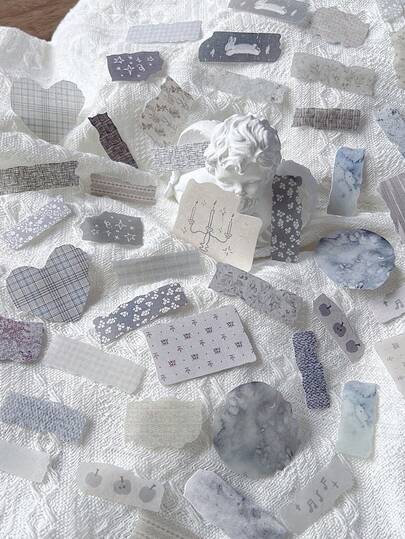 CANDY POETRY 50pcs/Pack Vintage Fabric Hand Tear Stickers, Creative Aesthetic Sticker Decals, DIY Decorative Collage Craft Materials, Holiday Gifts, Personalized Scrapbooking School Supplies