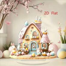 Tấm trang trí bằng acrylic hình ngôi nhà thỏ Phục Sinh đáng yêu, kiểu nhà tranh, chủ đề thỏ, dùng để trang trí bàn, sử dụng đa năng, không cần điện, thích hợp cho nhà cửa, phòng khách, trang trí ngày lễ, món quà lý tưởng cho phụ nữ. - Nhiều màu - Xem 5