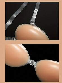 1 Pair Women's Invisible Enhancing Cleavage Bra - Self-Adhesive Silicone With Transparent Shoulder Straps, For Wedding Dress Photography & Strapless Gowns - Beige - View 6