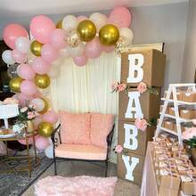 10-Inch Pink & White Metallic Chrome Gold Sequin Latex Balloons - Baby Pink & Gold Party Balloon Set, Suitable For Girls Birthday And Princess Theme Party Decorations - Multicolor - View 6