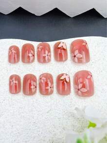 10片手工玫瑰红椭圆形美甲贴纸，香氛法式美甲风格，按压式美甲贴纸，适合新年、情人节、UV灯美甲、夏季、日常佩戴，优雅设计美甲用品 - 玫紅色 - 查看 8