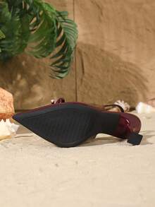 9cm Pointed Toe High Heels For Women, Elegant Stilettos With Bow Decor, Mirrored PU Material, Sexy & Versatile For Daily, Party, Christmas, Valentine's Day, Office, Spring