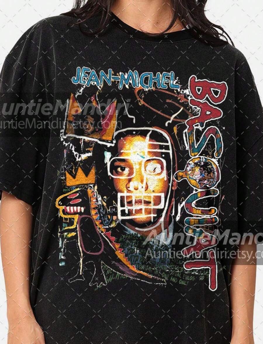 Jean-Michel Basquiat Graphic Tee_ American Artist Unisex Softstyle T-Shirt - màu đen - Xem 1