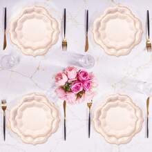 10pcs Platinum Party Plates, Gold Foil Dessert Paper Plates With Scalloped Edges, Disposable Cake Plates Suitable For Tea Party, Birthday, Bridal Shower, Baby Shower, Wedding Receptions - TOP - View 1