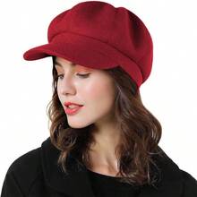 Women's Beret Newsboy Cap French Wool Eight-Point Hat Classic Autumn Spring Winter - 紅色 - 查看 2