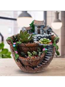 Multi-Layer Succulent Planter - Vintage Stone Pattern Flower Pot, Suitable For Home Garden Tabletop Decor