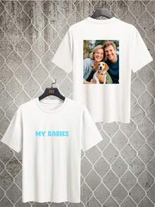 Customized Men's T-Shirt, Input Your Text/Blessing/Funny Text, Upload Your Photo/Friend/Lover Photo, T-Shirt, Holiday Gift, Anniversary Gift, Company Team Building Uniform, Work, Holiday, Gift For Him, Summer/Autumn Men's Round Neck Short Sleeve T-Shirt, Party, Men's Short Sleeve, Valentine's Day Top - White - View 5