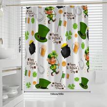 1pc/4pcs St. Patrick's Day Rainbow Lucky Element Shower Curtain Set, Includes Leprechaun, Hat, Beer, Clover, Gold Pot Elements Shower Curtain Set, Bathroom Divider Shower Curtain With Hooks, Anti-Slip Bathroom Mat Carpet, U-Shaped Toilet Mat, Toilet Seat Cover, Holiday Party Home Bathroom Accessories 4-Piece Shower Curtain Set - Multicolor - View 14