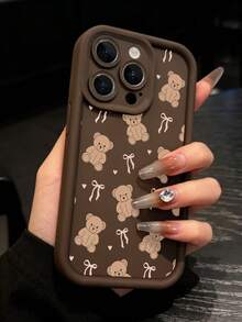 Teddy Bear Phone CaseCute Cartoon Style For IPhone 17 16 15 14 13 12 11 Plus Pro Max. Featuring Adorable Teddy Bear And Ribbon Pattern Perfect For Adding A Touch Of Playful . A Delightful Gift. - Cà phê nâu - Xem 2