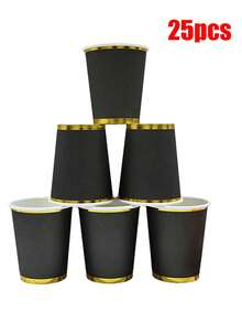 25/50pcs Set, High Quality White Paper Buckets, Foil Printed Pattern (266ml) - Elegant Disposable Tableware, Suitable For Various Parties And Occasions, Disposable Paper Buckets, Birthday Party, Gold Paper Buckets, Business Meetings, Club Dining, Kitchen Decor - Multicolor - View 8