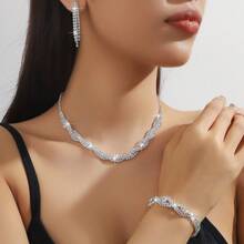 Women's Spiral Necklace And Earrings Set For Wedding - 3-In-1 Jewelry Set - 銀色 - 查看 2