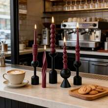 1pc Wine Red Elongated Scented Candle, Available In Wave, Cylinder, Hemisphere Or Spiral Shape. Made Of Smokeless Soy Wax, Suitable For Ambiance Creation,Home Decor,Party,Tabletop Decoration,Holiday Gift,Romantic Candlelight Dinner,Wedding Decoration - Multicolor - View 3