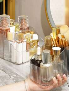 1 pieza Caja de almacenamiento de lujo multifuncional, Soporte de escritorio para bolígrafos y cosméticos, Organizador de maquillaje, Estante de cosméticos trapezoidal transparente de estilo nórdico, Decoración para el cuarto de maquillaje - Dorado - Ver 3