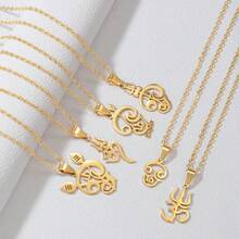 1 Stück Tamil "Om" Symbol Hindu Religiöser Anhänger Halskette, Edelstahl Spiritueller Schmuck für Frauen & Mädchen - Verschiedenfarbig - Übersicht 2