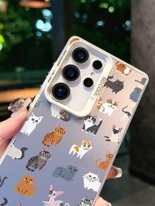 1pc Cute Cat Pattern Design White Phone Case, Shockproof And Scratch-Resistant, Suitable For Daily Use And Travel, Compatible With IPhone XR/11 Pro Max/7P/8P/12 Pro/12 Pro Max/13 Pro/13 Pro Max/14 Pro/14 Pro Max/15 Pro/15 Pro Max/14/15Plus/16E/16 Pro/16 Pro Max/17 Pro/17 Pro Max/Air/SMART8, Galaxy A55/A15/S23/S24/S25 Ultra - White - View 3