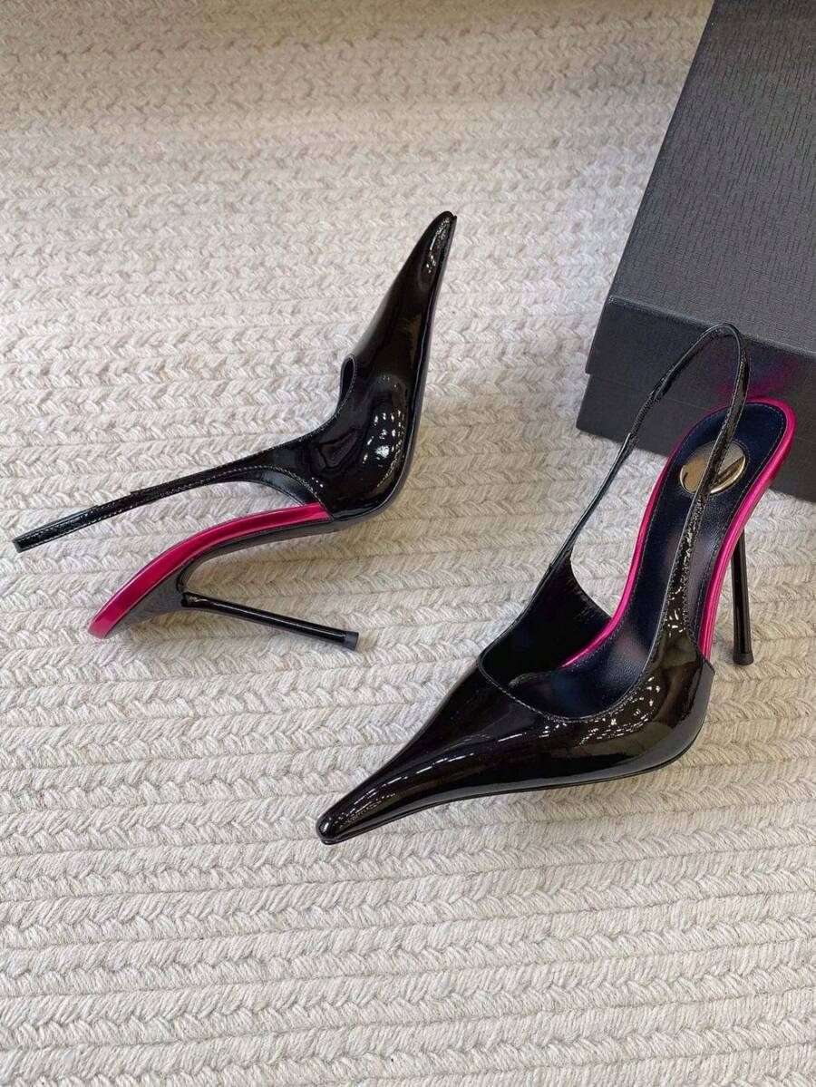 Giày sandal cao gót mũi kín bằng da bóng gợi cảm mùa xuân sớm, giày cao gót nhọn mũi siêu cao dành cho nữ dự tiệc, giày gót nhọn. - Màu Hồng Tươi - Xem 1