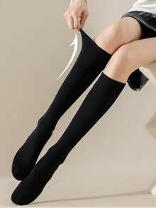 1/2/3 Pairs Women Solid Color Over-The-Knee Socks, White Thigh High Compression Stockings, Slimming Leg, Suitable For Dresses, Boots, Flats, Versatile For All Seasons - Multicolor - View 3