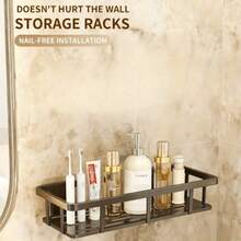 1/2 Pcs No Drill Black Wall Mounted Shelves, Shower Caddy Set, Space-Saving Hanging Storage Rack For Shampoo, Conditioner Etc. | Modern Bathroom Shelf, Bathroom Storage Solution, Space-Saving Storage, Shower Organization, Minimalist Organizer, Compact Design - Multicolor - View 12