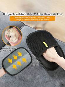 双面宠物毛发去除手套 - 猫狗专用去毛梳理刷 - 黑色 - 查看 2