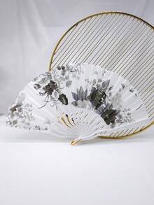 1Pc D EXCEED Women's White Handle Ink Painting Floral Folding Fan – Elegant & Gorgeous Hand Fan – Perfect For Dance Props Stage Performances Concerts Bridal Weddings New Year Gifts All-Season Use Tea Party Accessories - White-handled Ink-wash Flower Fan - View 12