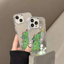 Estuche para teléfono con espejo con patrón de adornos de árbol de Navidad compatible con  17,  16 Pro Max,  15 Pro Max,  13 y  12 Hecho de material de TPU duradero, ofrece una excelente protección contra golpes y caídas Perfecto para la temporada navideña, un hermoso regalo para familiares, amigos o cualquier persona que celebre la Navidad ideal para cumpleaños, noches de citas o como un regalo considerado - Plateado - Ver 2