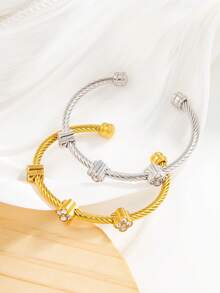 1 chiếc vòng tay thép titan dạng xoắn mở hoặc có thể điều chỉnh kích thước dành cho nữ, kiểu dáng thời trang và thanh lịch, đính đá zirconia lấp lánh hình hoa, món quà lý tưởng cho Ngày Valentine, các ngày lễ, kỷ niệm, hoặc các bữa tiệc hàng ngày. - vòng tay dây thừng - Xem 7