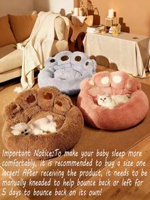 冬季保暖可爱熊掌造型宠物床，甜甜圈造型宠物床，柔软圆形宠物床，毛绒宠物垫 - 粉色 - 查看 3