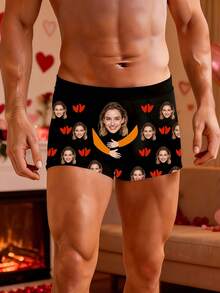 1条可定制男士平角内裤，黑色短裤，舒适透气印花平角内裤，情人节/生日送给丈夫和女友的理想礼物 - 彩色 - 查看 2