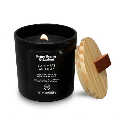 Better Homes Gardens 13oz Cashmere Teak Scented Wooden Wick Jar Candle