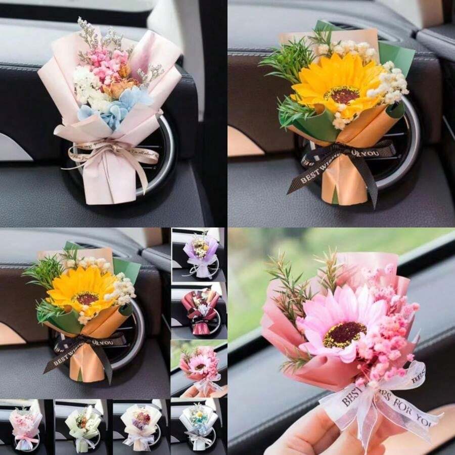 Wartleves - Pequeño ramo de aire para ambientador de coche, clips de ventilación, mini ramo de flores secas, salida de aire acondicionado, clip de perfume, decoración del coche, difusor de aceite(A) - Multicolor - Ver 1