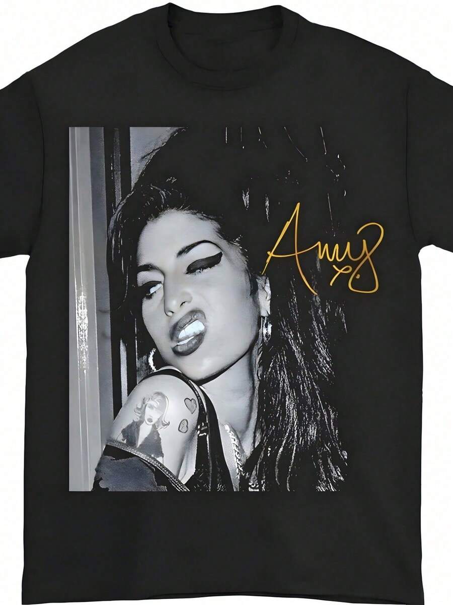 Classic Amy Winehouses Unisex Graphic Novelty Tee Short Sleeve Men Women Summer Crew Neck Cotton Tee - 黑色 - 查看 1