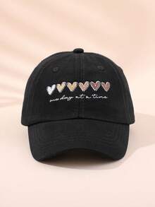 1顶幼儿/女童棒球帽（1-8岁） - “活在当下”心理健康意识积极标语帽，可爱爱心刺绣可调节防晒儿童帽，男女通用休闲时尚帽 - 愛心刺繡 - 查看 2