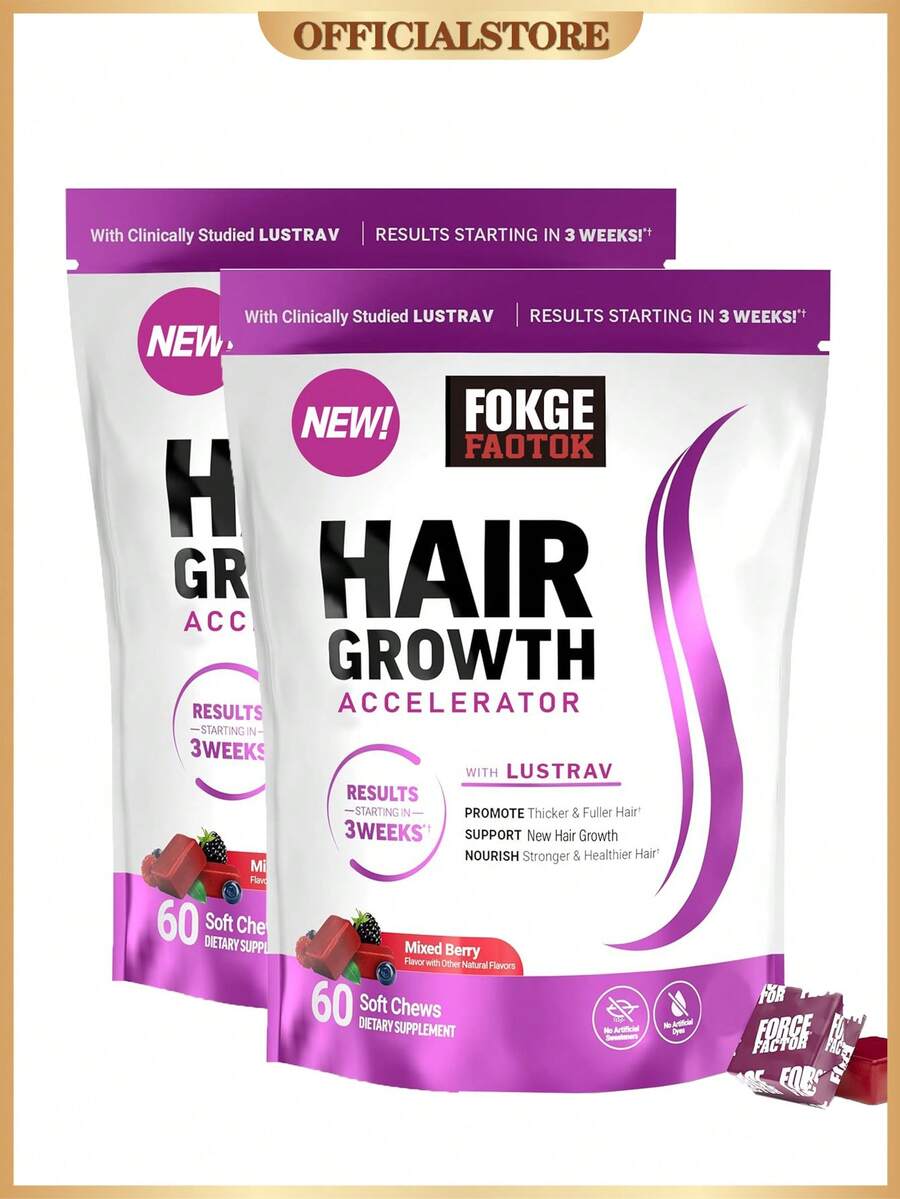 Force Factor Hair Growth Accelerator, Mixed Berry, 60Soft Chews - Gói 2 - Xem 1