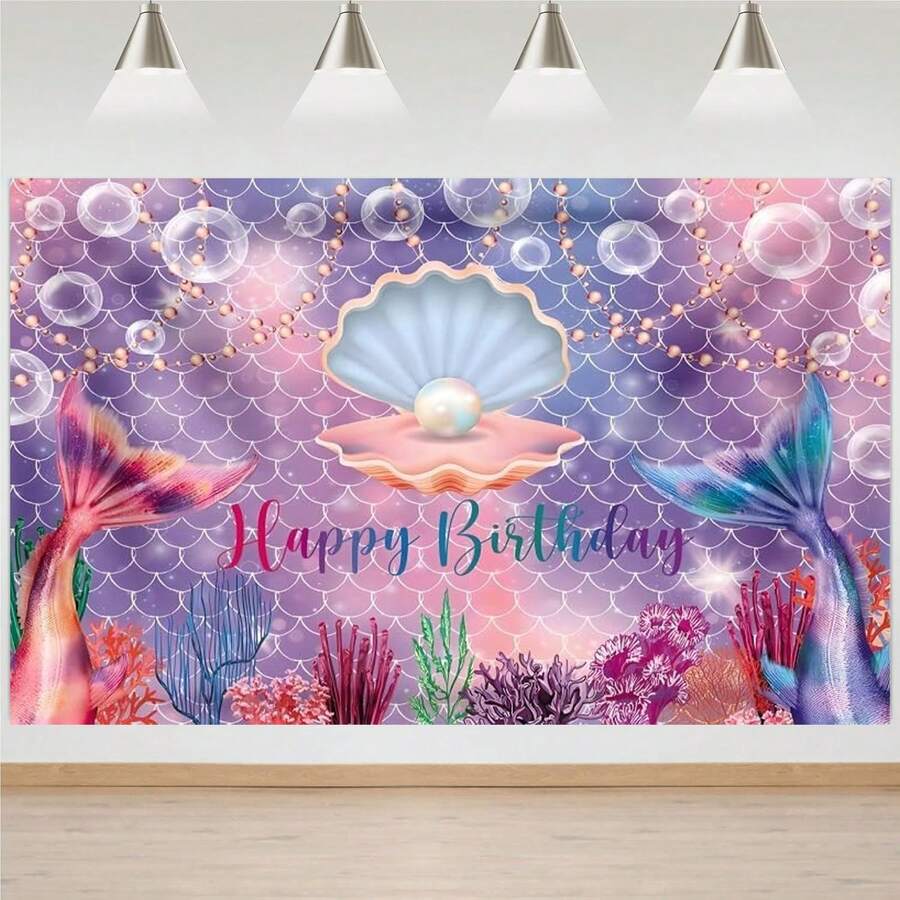 1pc, Mermaid Birthday Backdrop Cloth Decoration Background Cloth Birthday Party Decoration Background Decoration Hanging Cloth Photo Props